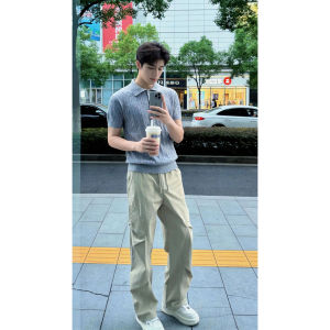 Cooling Icy Silk Mens Shirt Set Youth Wear Skewed Cut Quick Drying Pants Stylish Short Sleeve 3pcs
