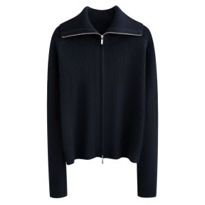 เสื้อคาร์ดิแกนถักคอปกซิปขนสัตว์ แขนยาว ทรงหลวม สำหรับผู้หญิง ฤดูใบไม้ผลิและฤดูใบไม้ร่วง เสื้อคลุมกันหนาวแบบอเนกประสงค์