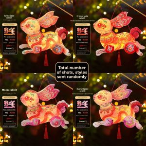 3D National Trend Rabbit Lantern DIY Kit Mid-Autumn Festival Handheld LED Glowing Lamp Traditional Chinese Style Handcraft