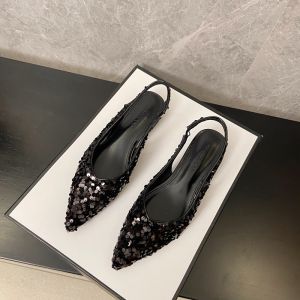 Sparkling Low Heel Flat Sandals Womens Fashionable Korean Style Spring Summer Glittery Slip-On Single Shoes Breathable