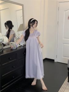 Sweet Lace Ice Silk Womens Sleepwear Summer Casual Loose Home Clothes Set Short Sleeve Nightgown Can Be Worn outside