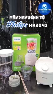Máy Xay Sinh Tố Đa Năng Philips HR2041/10 - Công Suất 450W 2 Cối Nhựa Kháng Vỡ Xay Được Đá Tiện Lợi - Hàng Chính Hãng