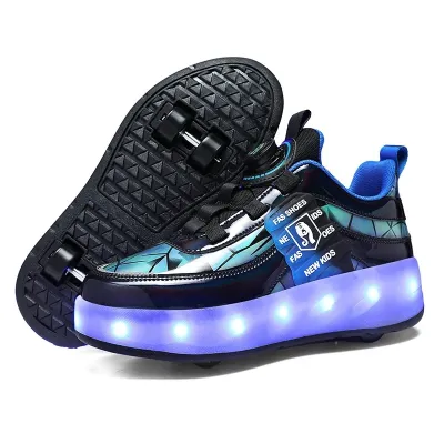Adjustable Double-Wheel Roller Skates Transformable Foldable Lighting In-Line Skates for Boys And Girls Indoor Outdoor Fun