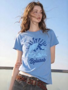 Blue Ocean Whale Print Casual Summer Tee