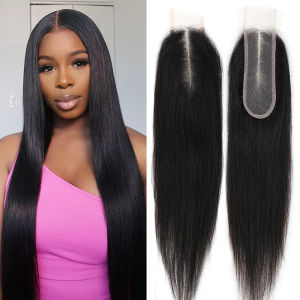 2x6 Straight Lace Closure Human Hair Brazilian Virgin Hair Middle Part 100% Human Hair Extensions Pre Plucked Natural Color