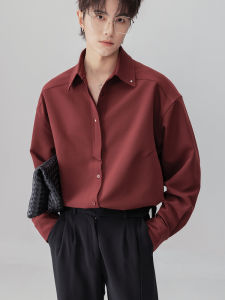 Casual Loose Long Sleeve Mens Shirt Tie-On Pure Color Spring Fashion Korean Style Versatile Comfortable Premium Feeling