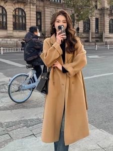 Khaki Woolen Coat 2024 New Womens Style Mid-Length Thickened Autumn Winter Outerwear Elegant And Stylish for Small Figures