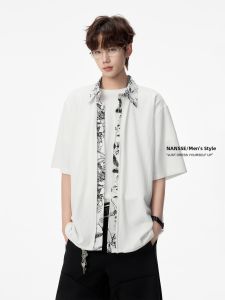 NANSSE | Cuban Collar Fake Two-Piece Short Sleeve Floral Shirt Summer