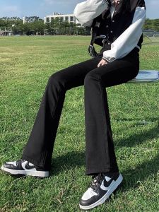 High Waist Flared Jeans Womens Elastic Slimming Shorter Floor-Length Horse Hoof Bell Bottoms Pure Color Washed Zipper Cotton Stretch Denim