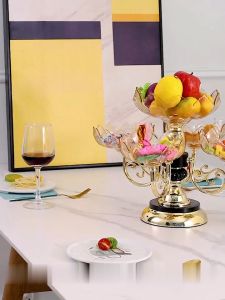 MD-C1007 Ornamental Fruit Plate Piring Saji Hidangan Buah Kue Crystal Plastik Bisa Putar Luxury Bowl
