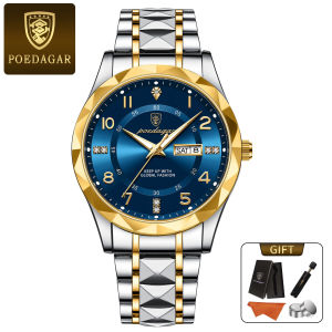 POEDAGAR Chính Hãng Đồng hồ nam dây đeo bằng thép không gỉ lịch dạ quang không thấm nước 858