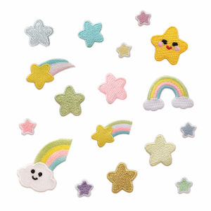 Self-Adhesive Cartoon Rainbow Embroidered Fabric Patches for Childrens Clothing Bag Hat Accessories Star Shape Patch
