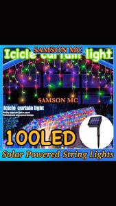 Icicle String Lights Solar Powered Waterproof 100 LED Lights Garden Party Outdoor Decorations Curtain Wedding Christmas