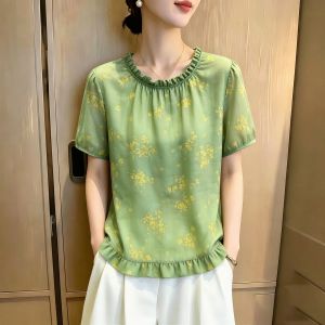 SHUAIYUE | Áo Thun Dân Dã Có Hoa Văn Pháp