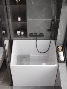 Small Apartment Deep Bubble Acrylic Bathtub Thin Edge Independent Movable For Home Adult Mini Square Bidet