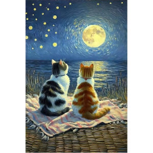Jigsaw Puzzle for Adults 500/1000/1200/2000PCS Cats under Starry Sky Artwork Mindful Game Stress Relief Decor Gift