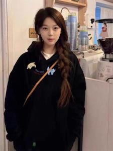 Heavyweight Pure Cotton Hoodie Womens Oversize American High Street Loose Fit Autumn Winter Fleece Lined Streetwear