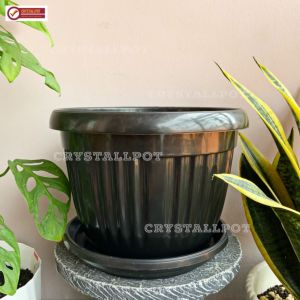 POT BUNGA TANAMAN PLASTIK GRACE 30 HITAM KUPING BAHAN TEBAL + TATAKAN BAWAH
