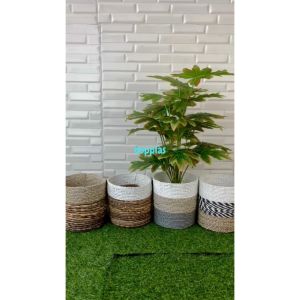 Pohon Plastik Tanaman Artificial Monstera Jari Philo Orange X18 Semilatex Cover Pot Seagrass Variasi Warna Dekorasi Cafe