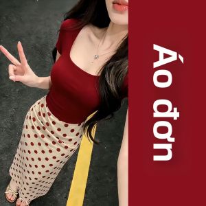 PEIZIXUAN | Đầm Hè Kích Thước Nhỏ Đỏ Chấm Bi