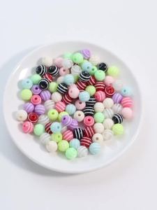 100Pcs/lot 10mm Round Acrylic Striped Beads Spacer Beads for Jewelry Making Children Handicraft Pendant Beading DIY Accessories