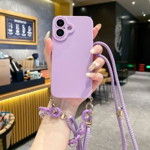 Strap Chain Case For iPhone 17 Pro Max 14 13 12 11 15 Plus 16 Pro 17 Air Luxury TPU Crossbody Lanyard Bracelet Soft Phone Cover
