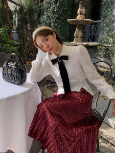 Sugar Not Bitter Custom Gold Velvet Import Fabric Christmas Wine Red Retro Pleated Skirt Skirt A- Line Mid Length Long Length