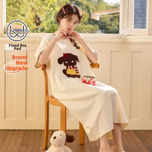 Padded Cotton Cartoon Sweet Sleep Dress for Outside Wear