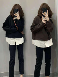 เสื้อฮู้ดผู้หญิงบางๆ ฤดูใบไม้ร่วง เสื้อเชิ้ตแขนยาวหลวมๆ สไตล์เกาหลี ทรงปกติ คอโปโล กระดุม โพลีเอสเตอร์ 60%