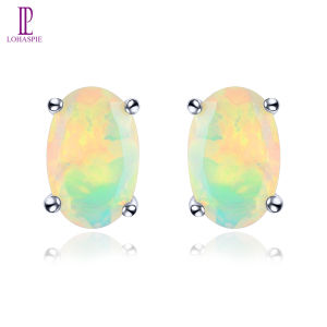 Lohaspie Jewelry Real Earring Silver 925 Original Natural Opal Stud Earrings Opal Gemstone Earring Oval Cut Gemstone Earring For Women Jewelry Christmas Gifts