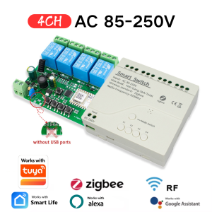 4CH Zigbee DIY Smart Relay Module 10A AC/DC 7-32V 85-250V Wireless Switch Alexa for Light Motor Led Switch Controller