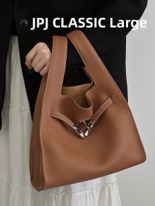 jpj | JPJClassic Top Layer Cowhide Soft Leather Kelly Bag Trash Bag Single Shoulder Crossbody Bucket Bag Commuting Bag Vegetable Basket