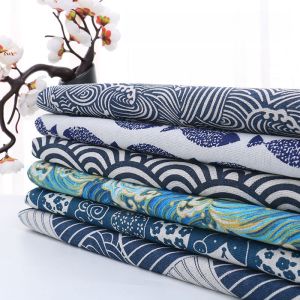 Japanese Style Gold Embossed Cotton Linen Tablecloth Sofa Cover Pillowcase Handmade Door Curtain Dustproof Mixed Fabric Printed