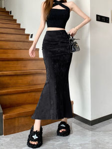 กระโปรงทรงเอเอวสูงปักลายสไตล์จีนย้อนยุคสำหรับผู้หญิง ฤดูใบไม้ร่วง/ฤดูหนาว กระโปรงทรงเอทรงหางปลา ทรงเอ ทรงเอ