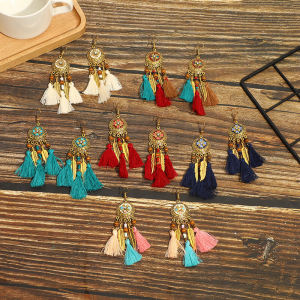 Tassel Earrings Ethnic Style Traveler Womens Fashionable Versatile Long Dangle Earrings Hook Material 925 Silver Pair Set