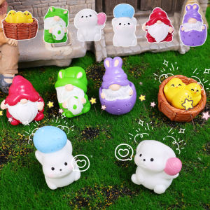 รูปปั้นขนาดเล็กรูปกระต่ายอีสเตอร์น่ารักการ์ตูนสุดสร้างสรรค์ของตกแต่งตั้งโต๊ะอุปกรณ์ตกแต่งสติ๊กเกอร์ตกแต่งบ้าน
