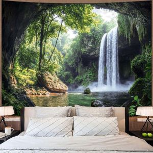 VIKAMA Phong Cảnh Thiên Nhiên Tấm Thảm Thác Nước Rừng Hang Phong Cảnh Treo Tường Cho Phòng Ngủ Trang Trí Phòng Khách Polyester Tatting