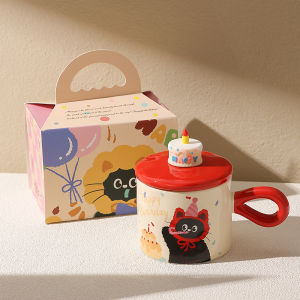 Cute Cat Mug Pretty Design Gift for Friends Lid