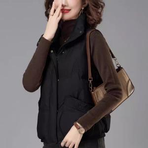 Womens down Cotton Vest Autumn Winter New Style Small Size Stand Collar Warm Casual Top Zipper Short Length Solid Color