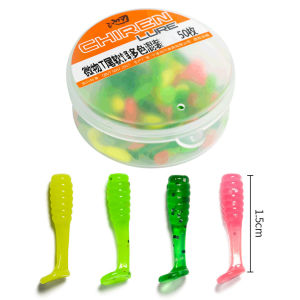 50pcs Micro T Tail Soft Fishing Lures with Spinner Blade Fly Bait 1.5cm Mini Stream Trout Bass Whitefish Crappie Tackle Kit Set