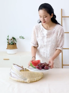 Round Serving Tray Bamboo Food Tent Hand-Woven Picnic Basket Flyproof Dustproof Food Cover Tudung Saji Rotan