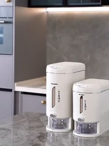 Thùng đựng gạo thông minh ASCOR lấy gạo tự động chất liệu nhựa ABS + PP cao cấp màu kem dung tích 5Kg10KG