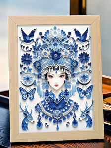 Traditional Waxed Print Photo Frame Home Entrance Decorative Tabletop Picture Print Modern Simplicity Chinese Style Wood Frame