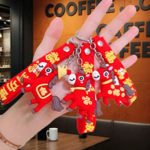 10Pcs Creative Cartoon Horse Keychain Chinese Style Lucky FU Character Pony Pendant Bag 2026 New Year Gifts Horse Year Souvenirs