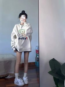 Pure Cotton American Style Cartoon Doggie Sweatshirt Womens Spring Autumn Casual Chic Top without Hat Female Fashion