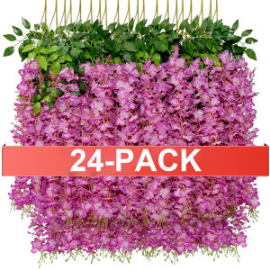 24PCS Artificial Wisteria Flowers Hanging Garland Fake Ivy Vine Flower String for Arch Wedding Party Home Room Decoration Flower