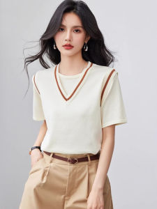 WANGGONGZHU | เสื้อยืดคอกลมแขนสั้นผู้หญิงฤดูร้อน 2025 ดีไซน์ใหม่ เสื้อตัวบนทรงหลวม สไตล์เกาหลี ระบายอากาศได้ดี โพลีเอสเตอร์ 100%