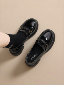 Josiny | Elevating Black Thick Sole Loafers Single Shoes