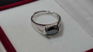 Cosmo Ring S925 Sterling Silver Ring Oval Shape Setting Inlaid With 2.0 Carat Black Moissanite Size Adjustable For Mens