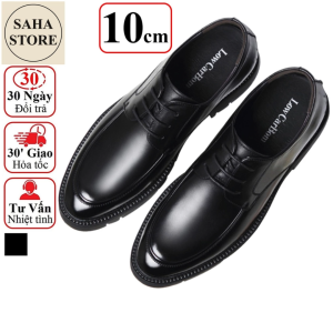 Giày da nam tăng chiều cao 10cm SAHA112 da bò giầy tây đế độn gót size 37 cao cấp da bóng 9cm đám cưới chú rể mặc vest